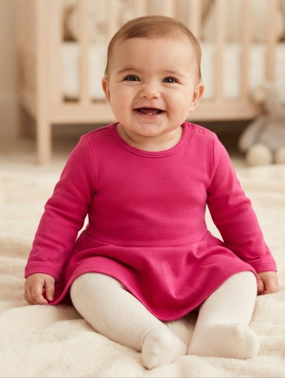 Peony Baby 6-9M Pink Long-Sleeve Kids Casual Dress with White Tights